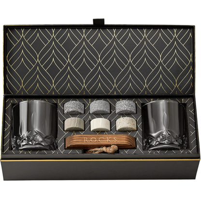 Whiskey Stones Gift Set - Signature Crystal Glasses & Granite Cooling Stones