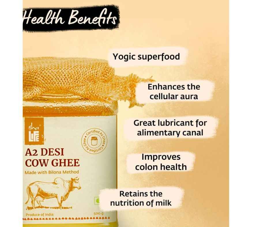 Isha Life Pure A2 Desi Cow Ghee | Made Traditionally from Curd | Made from Grass-fed Free Grazing Desi Cows&