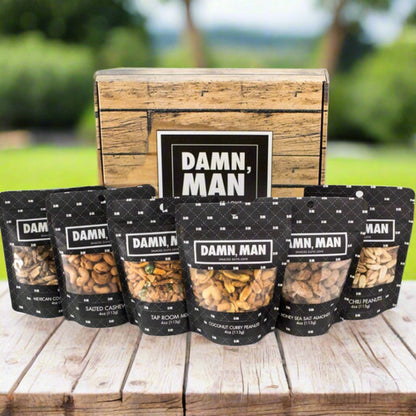 Gourmet Manly Nut Gift Box for Men - 6 Unique Handcrafted Snacks