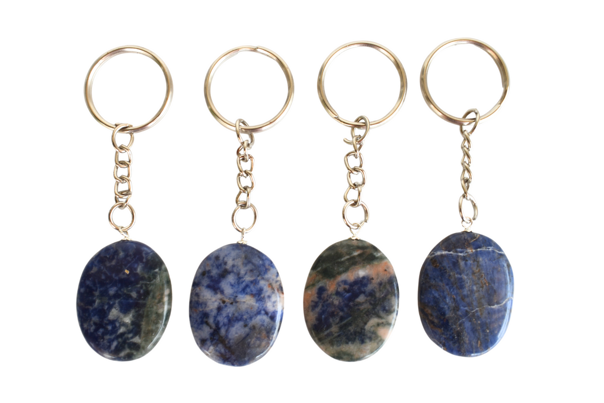 Sodalite Key Chain, Gemstone Keychain Crystal Key Ring (Meditation and Angelic Communication )  DestGlow