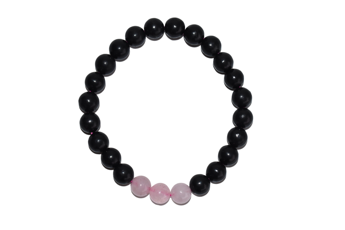 EMF Protection Crystal Bracelet, EMF Bracelet (Shungite Black, Rose Quartz)  DestGlow