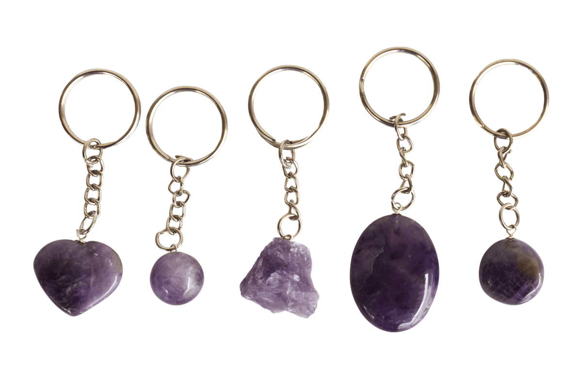 Amethyst Key Chain, Gemstone Keychain Crystal Key Ring (Intuition and Grief)  DestGlow