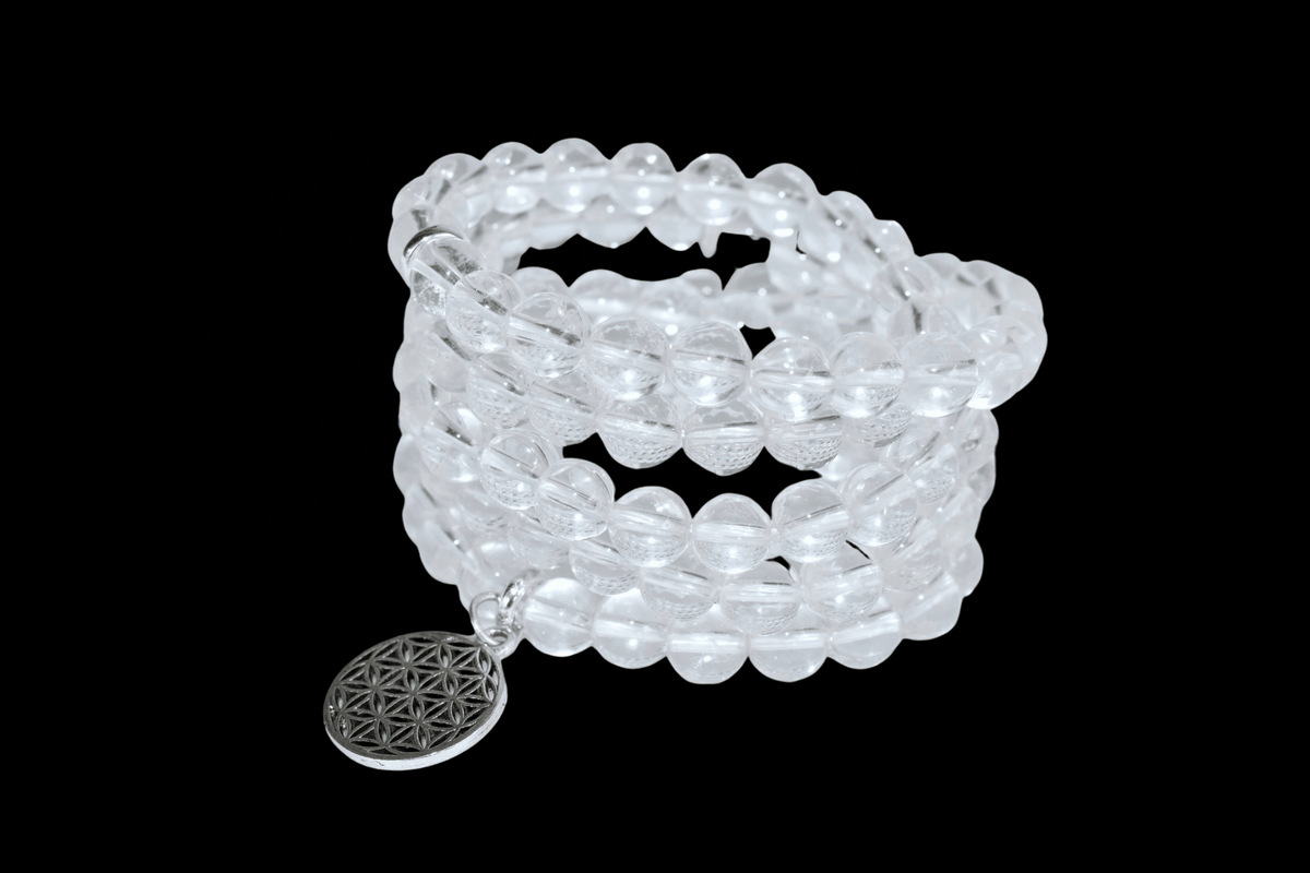 Crystal Quartz Beads Mala Bracelet, 108 Prayer Beads Necklace (Concentration and Harmony)  DestGlow