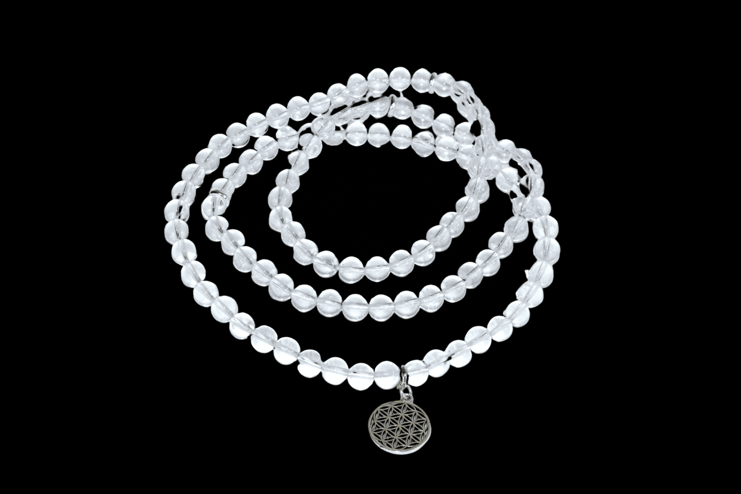 Crystal Quartz Beads Mala Bracelet, 108 Prayer Beads Necklace (Concentration and Harmony)  DestGlow