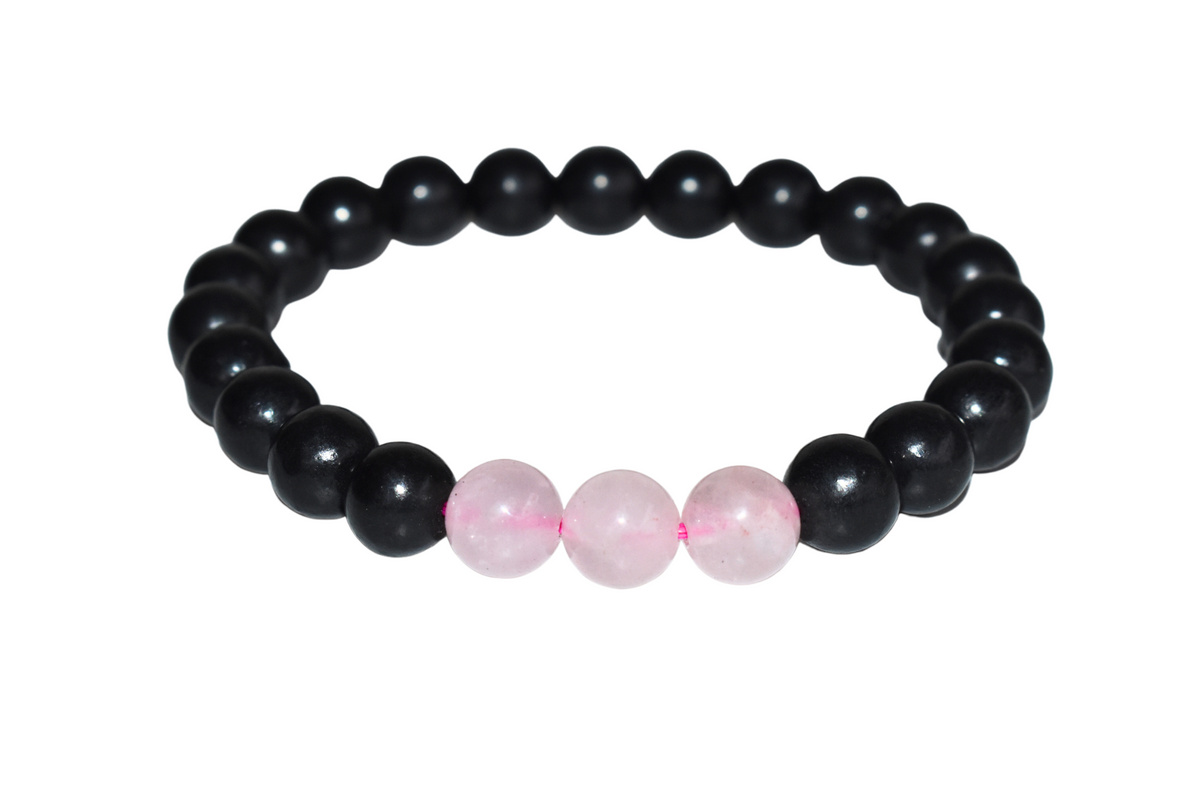 EMF Protection Crystal Bracelet, EMF Bracelet (Shungite Black, Rose Quartz)  DestGlow