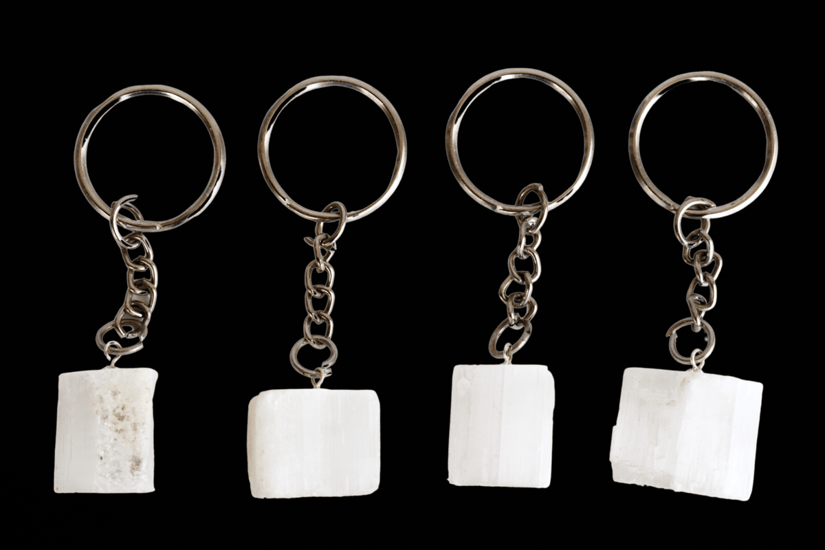 Selenite Key Chain, Gemstone Keychain Crystal Key Ring (Purification and Aura Cleansing)  DestGlow