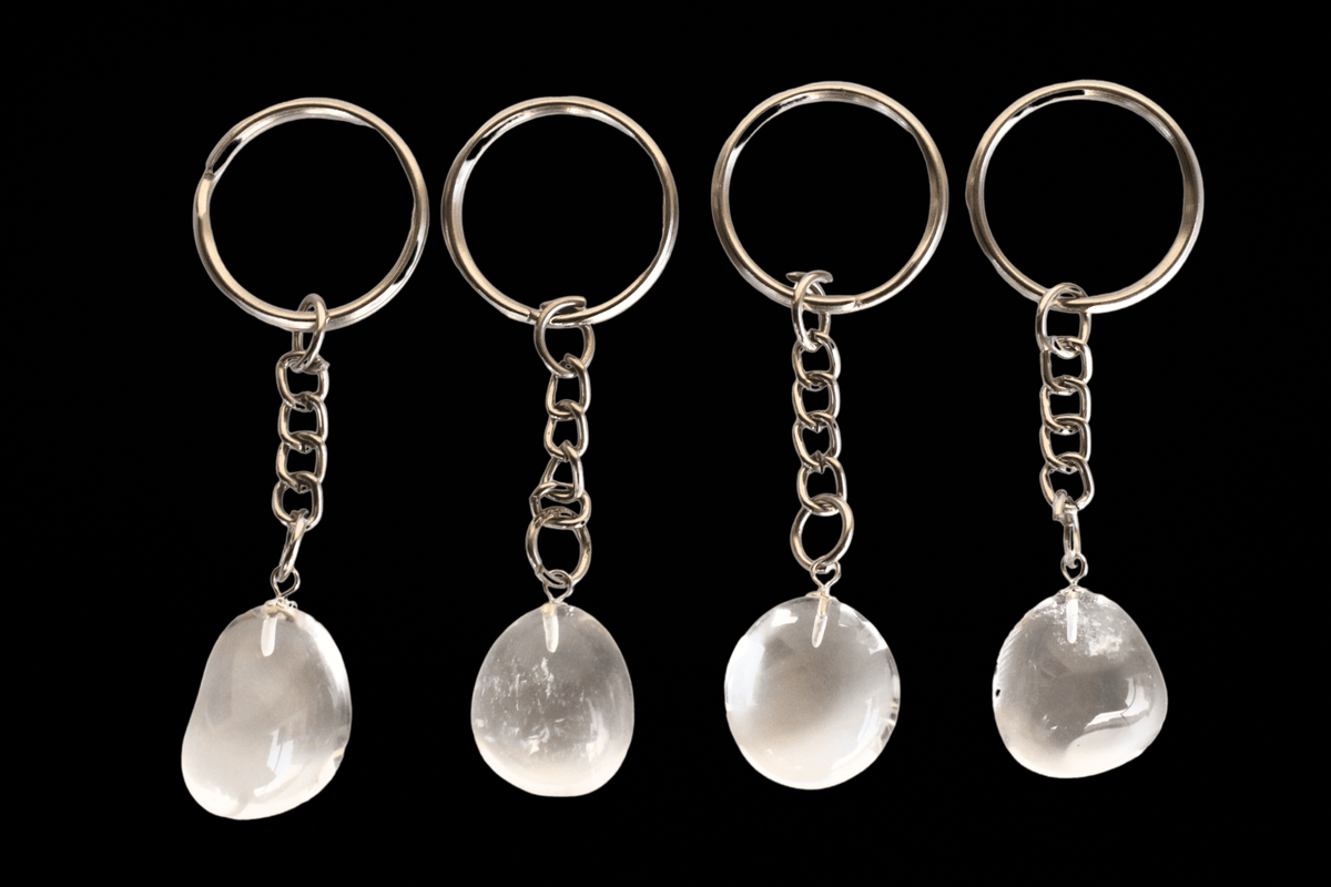 Crystal Quartz Key Chain, Gemstone Keychain Crystal Key Ring (Dreams and Enhancing)  DestGlow