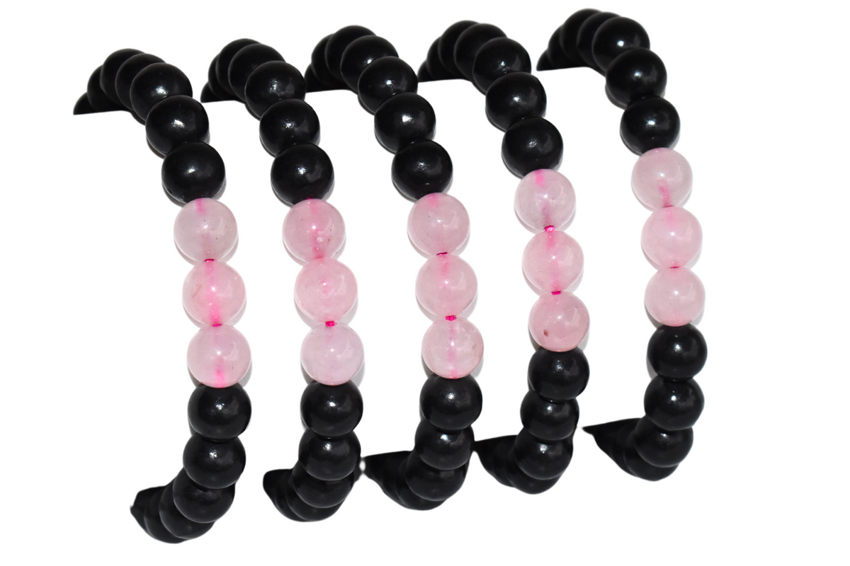 EMF Protection Crystal Bracelet, EMF Bracelet (Shungite Black, Rose Quartz)  DestGlow