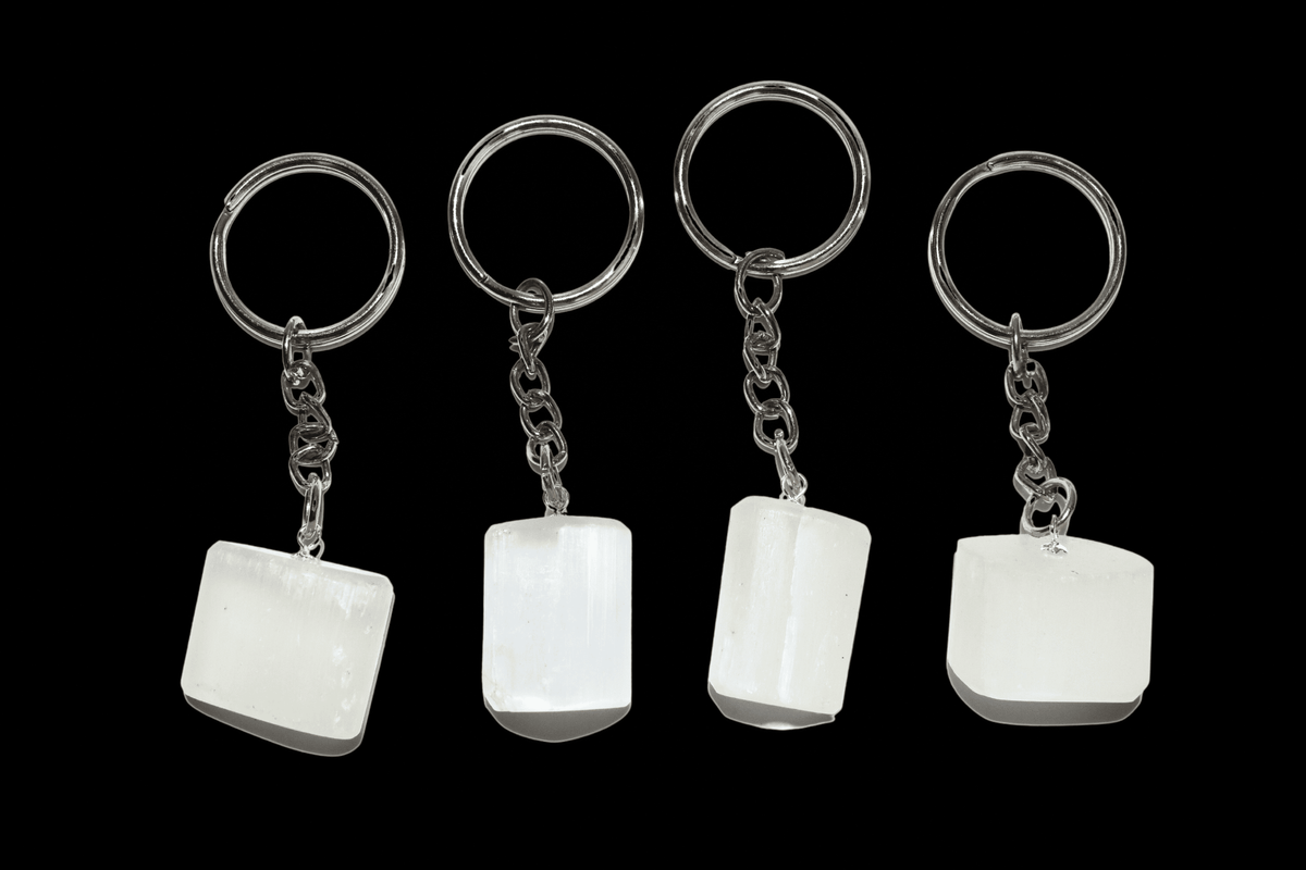 Selenite Key Chain, Gemstone Keychain Crystal Key Ring (Purification and Aura Cleansing)  DestGlow
