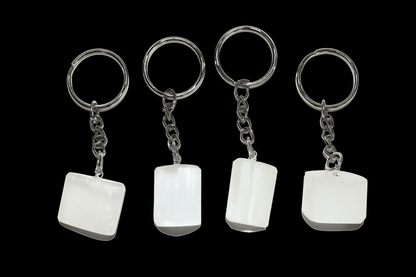 Selenite Key Chain, Gemstone Keychain Crystal Key Ring (Purification and Aura Cleansing)  DestGlow