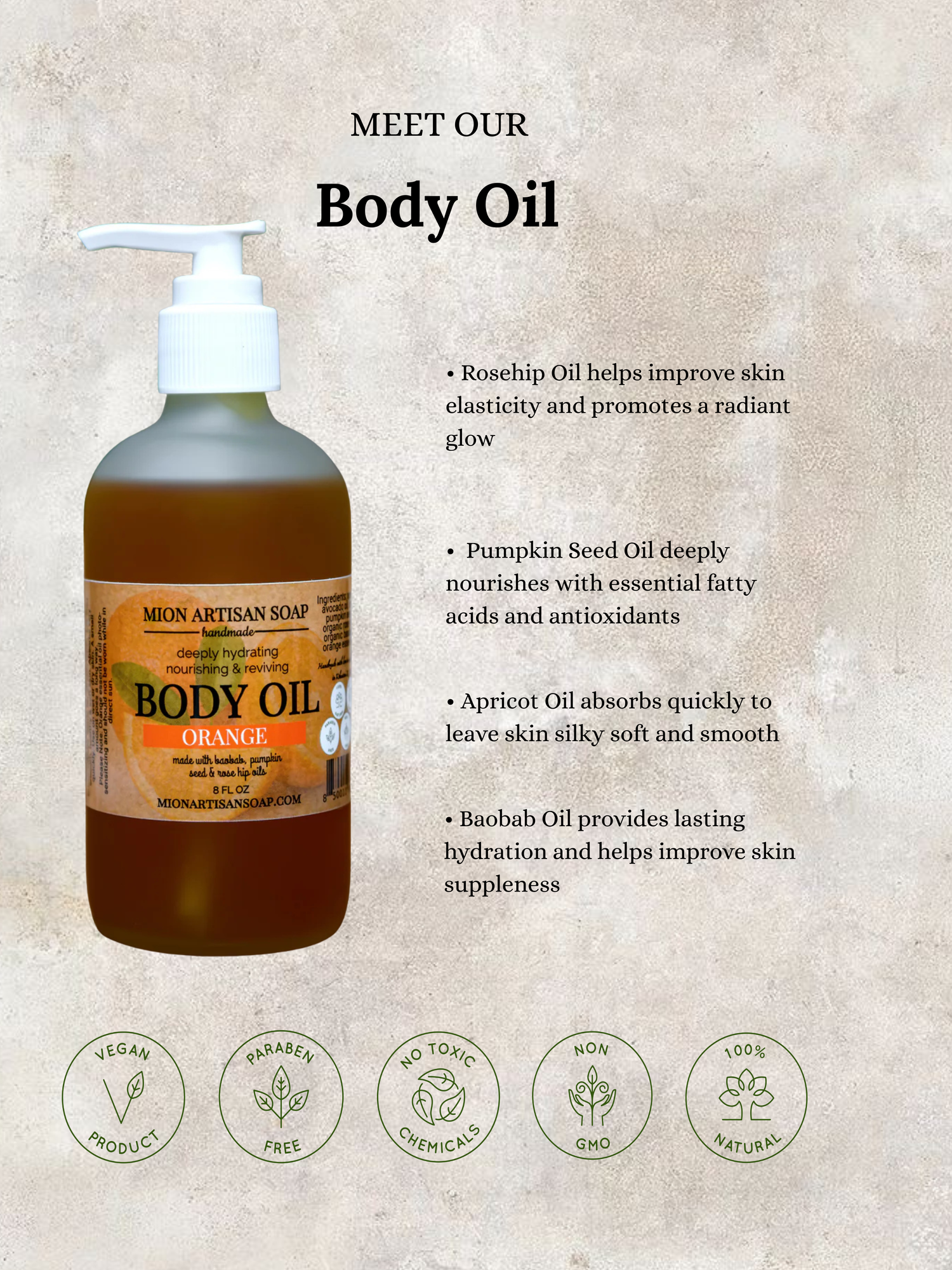 Orange Body Oil | Rich In Vitamins A, D, and E by MION Artisan Soap Co.
