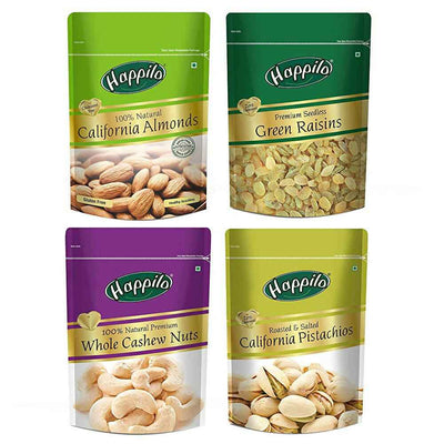 Happilo Premium Dry Fruits Combo (California Almonds, Raisins, Whole Cashews, Roasted Pistachios)