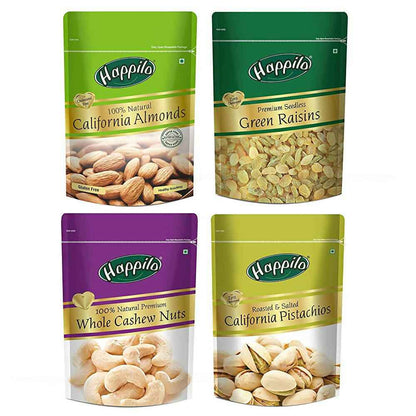 Happilo Premium Dry Fruits Combo (California Almonds, Raisins, Whole Cashews, Roasted Pistachios)