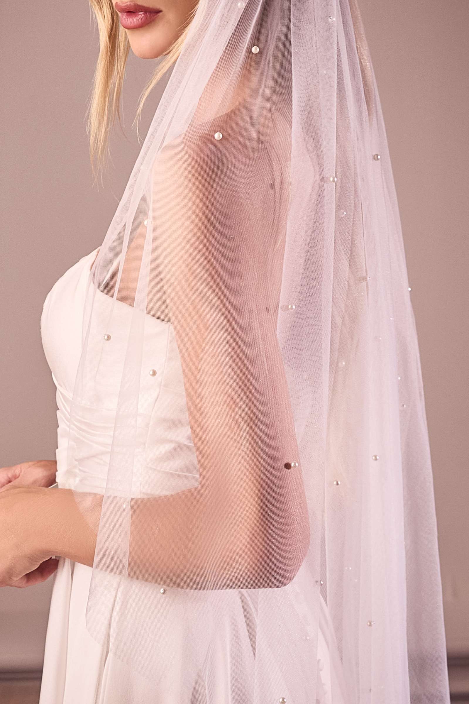 Pearl Drops Fingertip Veil by DiscountDressShop