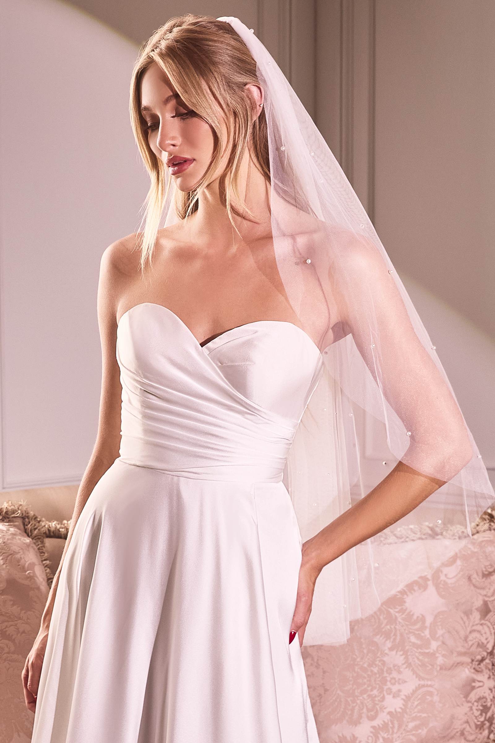Pearl Drops Fingertip Veil by DiscountDressShop