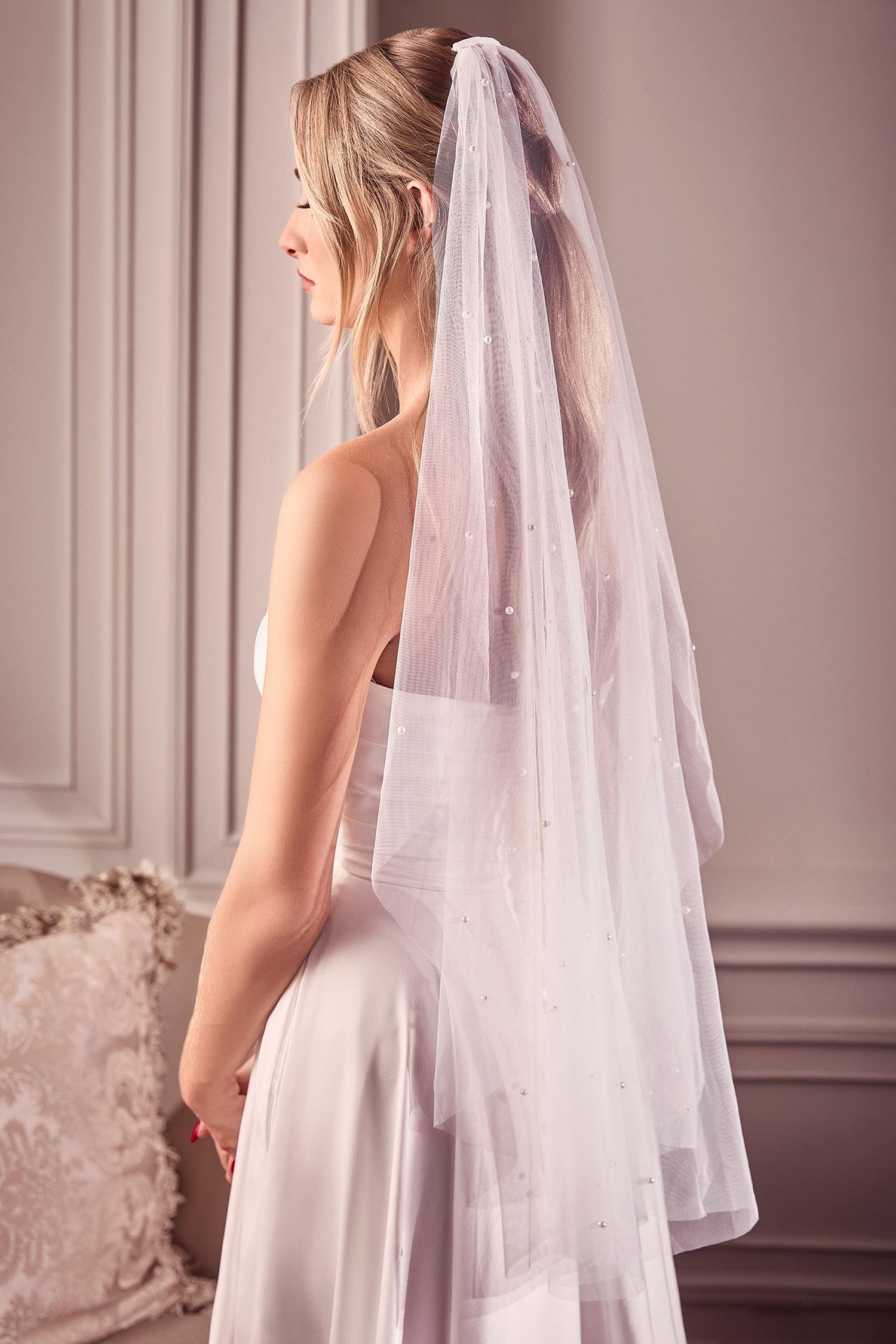 Pearl Drops Fingertip Veil by DiscountDressShop