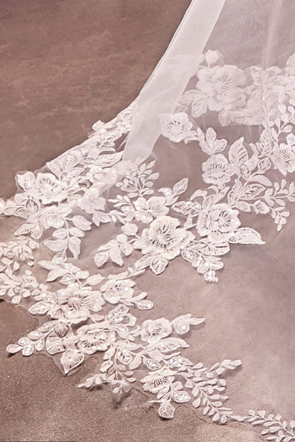 Floral Scalloped Lace Royal Veil by DiscountDressShop