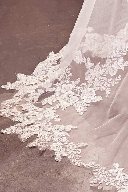 Floral Scalloped Lace Royal Veil by DiscountDressShop