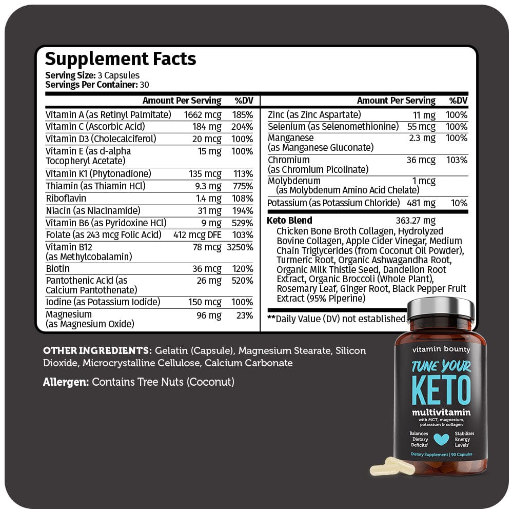 Tune Your Keto Multivitamin - Complete Keto Diet Supplement with Magnesium, Potassium &amp; MCT - DestGlow