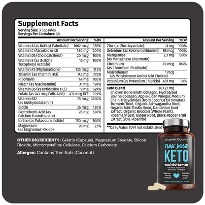 Tune Your Keto Multivitamin - Complete Keto Diet Supplement with Magnesium, Potassium &amp; MCT - DestGlow