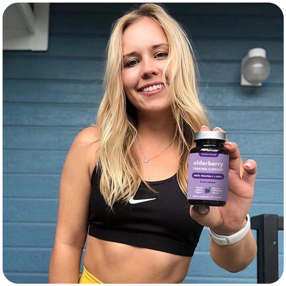 Elderberry Immune Support - 5-in-1 Formula with Vitamin C, Zinc, Garlic &amp; Echinacea - DestGlow