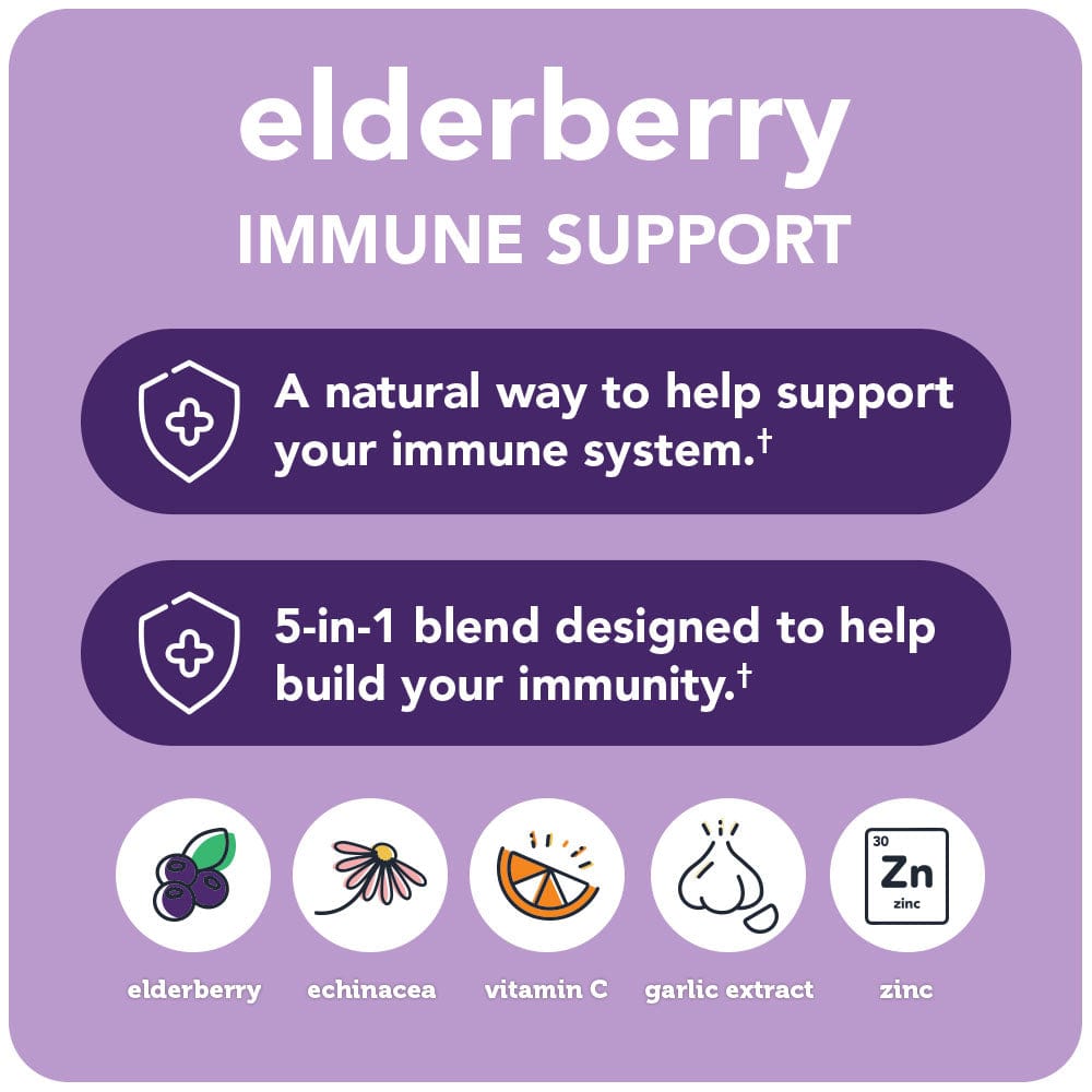 Elderberry Immune Support - 5-in-1 Formula with Vitamin C, Zinc, Garlic &amp; Echinacea - DestGlow