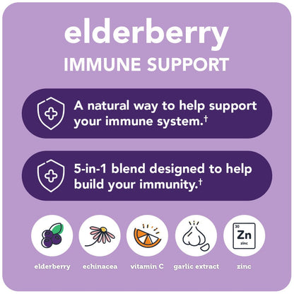 Elderberry Immune Support - 5-in-1 Formula with Vitamin C, Zinc, Garlic &amp; Echinacea - DestGlow