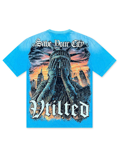 Vtilted Tears Tee - Washed Blue by Denim Exchange