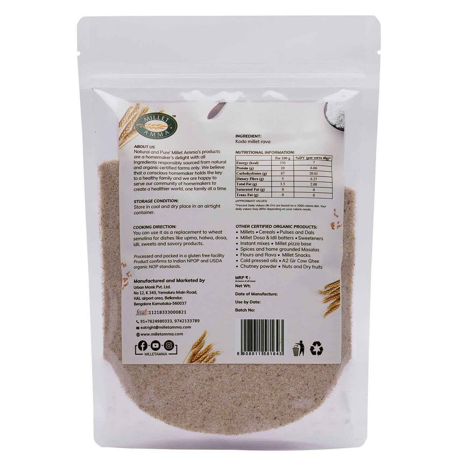 Millet Amma Organic Kodo Millet Rava