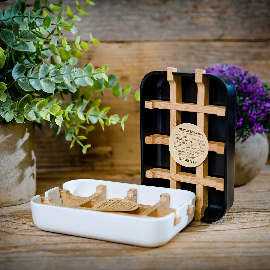 Eco-Friendly Bamboo Soap Dish With Tray | Non-Plastic by MION Artisan Soap Co.