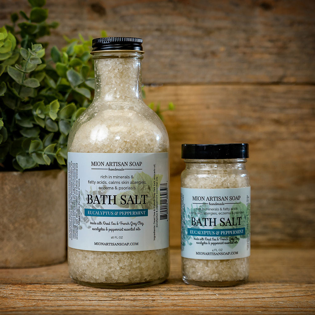 French Grey and Dead Sea Salt Bath Salts With Eucalyptus and Peppermint Essential Oils | Potent Detoxifying Powers by MION Artisan Soap Co.