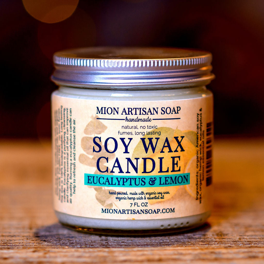 Eucalyptus and Lemon Soy Wax Candle | Long Lasting | 100% Natural by MION Artisan Soap Co.