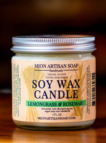 Lemongrass &amp; Rosemary Soy Candle | Long Lasting | 100% Natural by MION Artisan Soap Co.