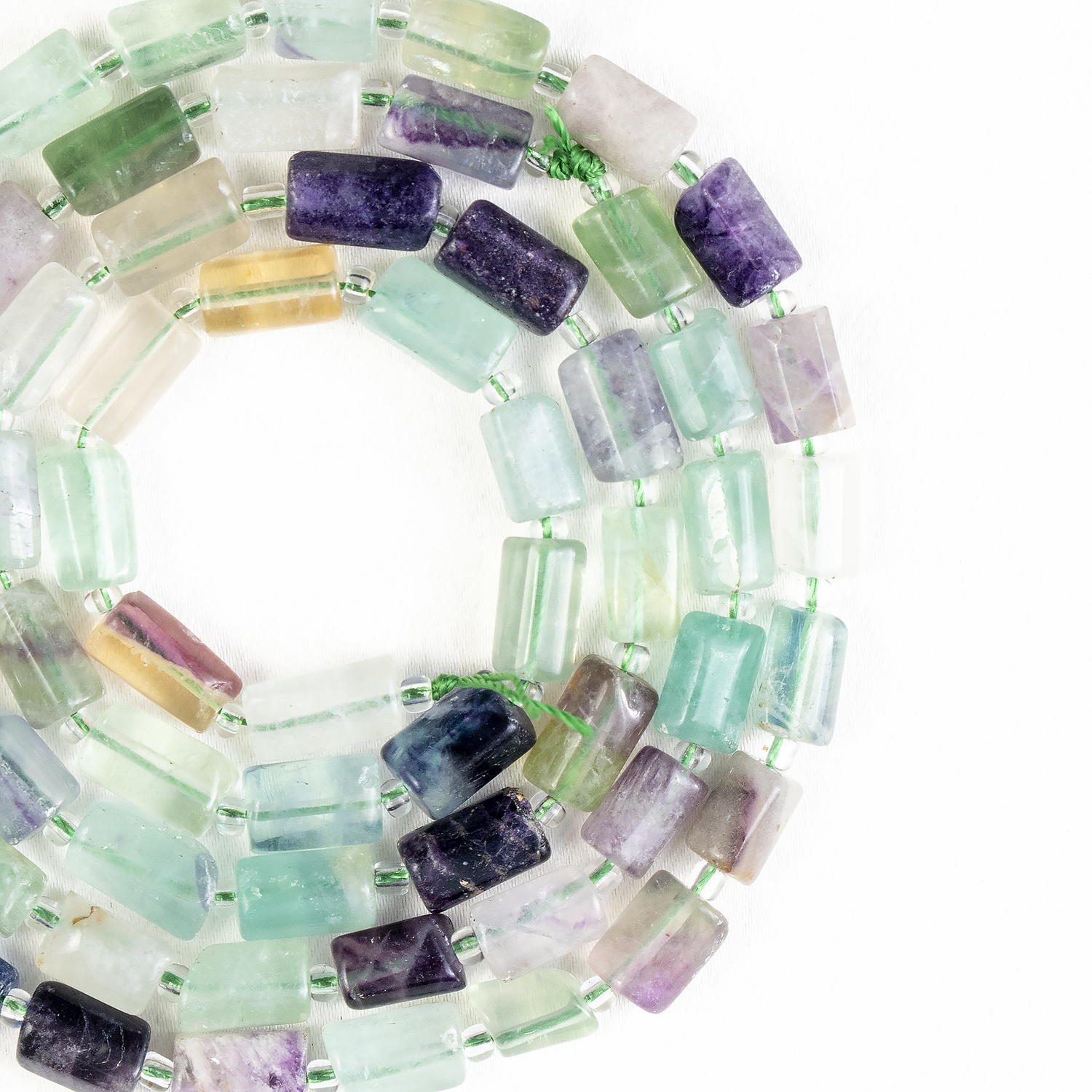 Multi Fluorite Gemstone Pipe Bead, Crystal Healing Tube Beads.