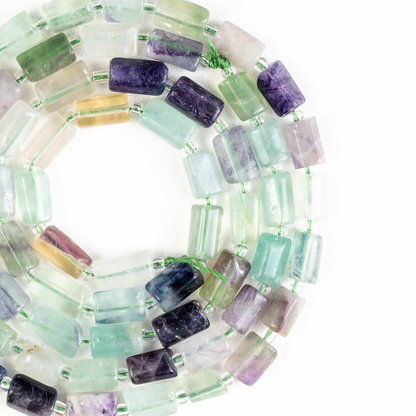 Multi Fluorite Gemstone Pipe Bead, Crystal Healing Tube Beads.