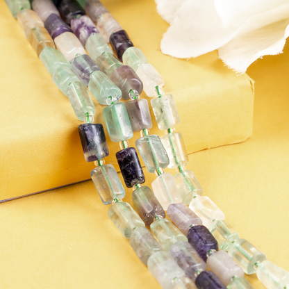 Multi Fluorite Gemstone Pipe Bead, Crystal Healing Tube Beads.