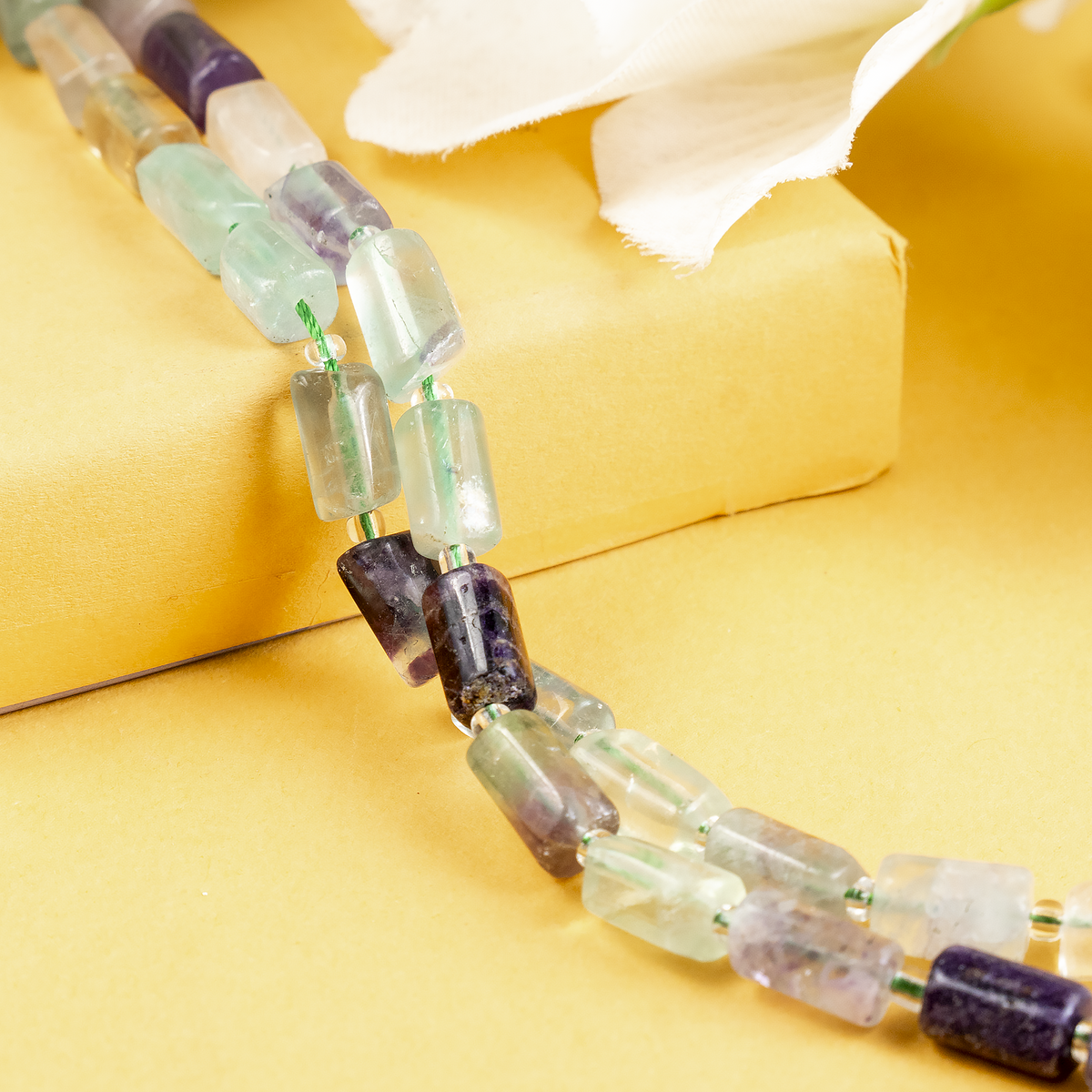 Multi Fluorite Gemstone Pipe Bead, Crystal Healing Tube Beads.