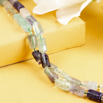Multi Fluorite Gemstone Pipe Bead, Crystal Healing Tube Beads.