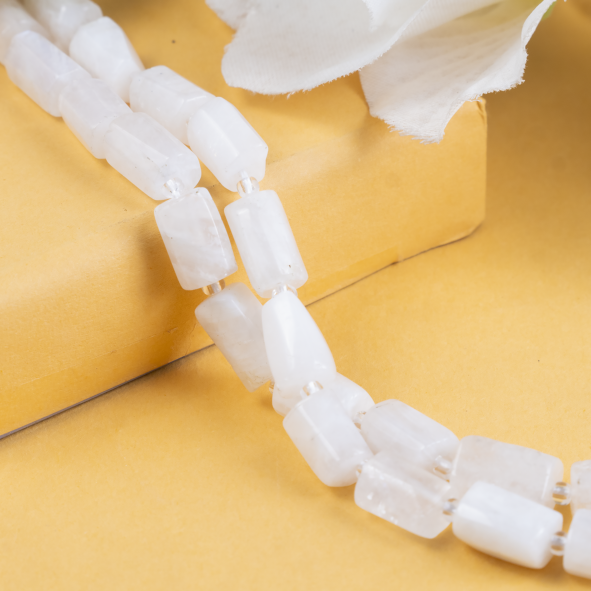 White Rainbow Moonstone Gemstone Pipe Bead, Crystal Healing Tube Beads.  DestGlow