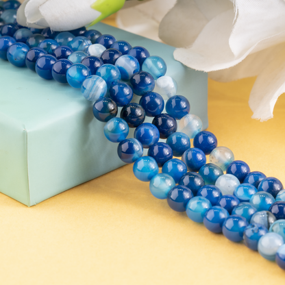 Blue Banded Agate Beads, Natural Crystal Round Beads 6mm to 12mm  DestGlow