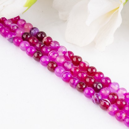 Pink Banded Agate Beads, Natural Crystal Round Beads 6mm to 10mm  DestGlow