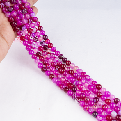 Pink Banded Agate Beads, Natural Crystal Round Beads 6mm to 10mm  DestGlow