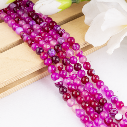 Pink Banded Agate Beads, Natural Crystal Round Beads 6mm to 10mm