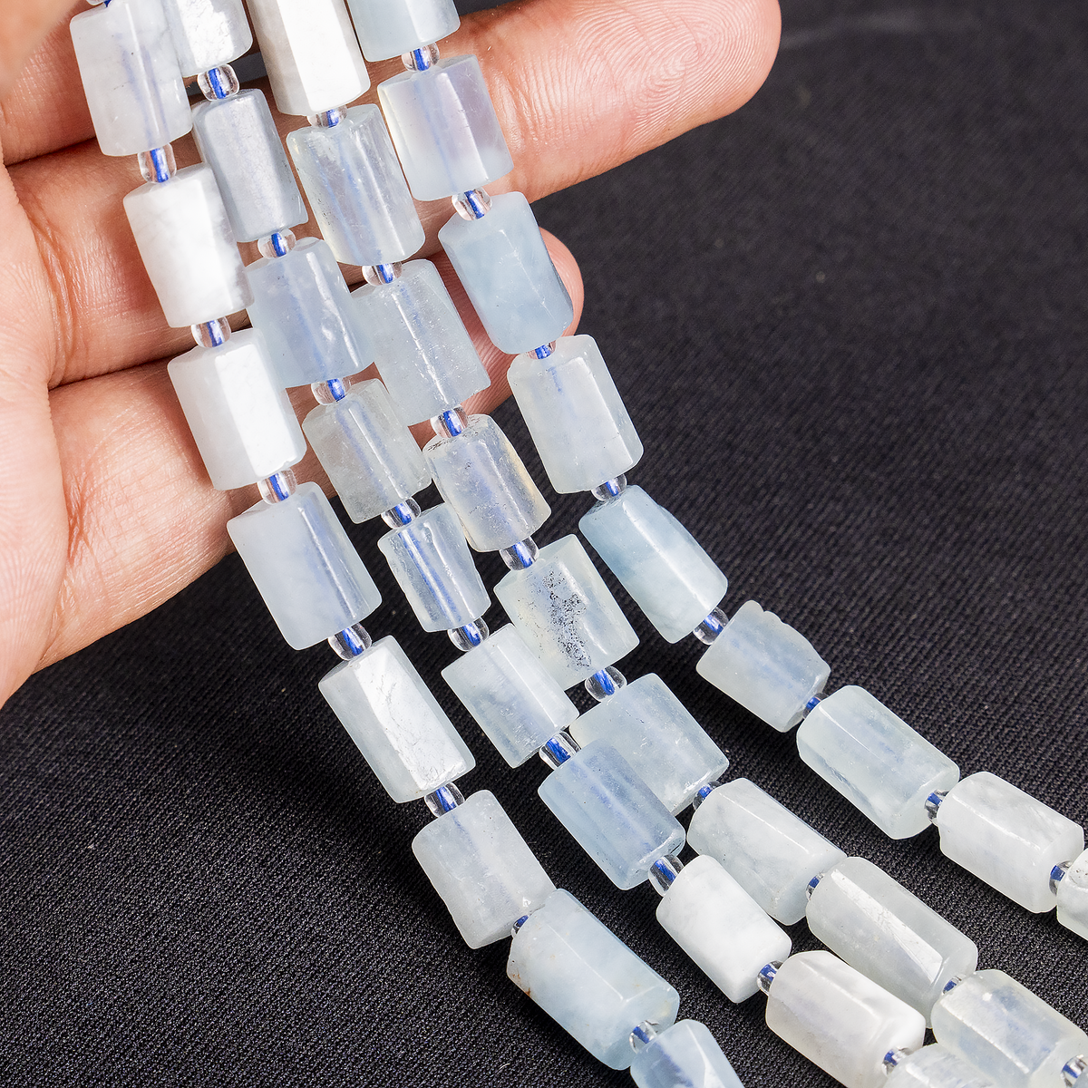Aquamarine Gemstone Pipe Bead, Crystal Healing Tube Beads.