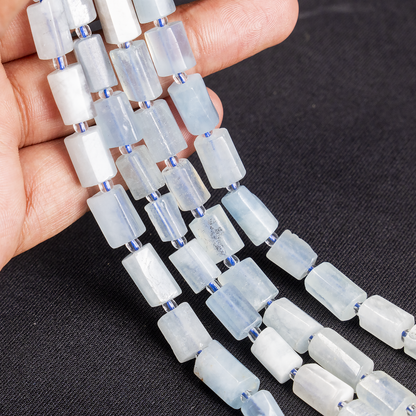 Aquamarine Gemstone Pipe Bead, Crystal Healing Tube Beads.