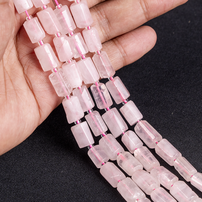 Rose Quartz Gemstone Pipe Bead, Crystal Healing Tube Beads.  DestGlow