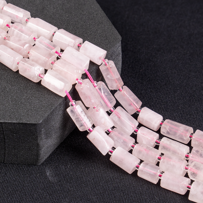 Rose Quartz Gemstone Pipe Bead, Crystal Healing Tube Beads.  DestGlow
