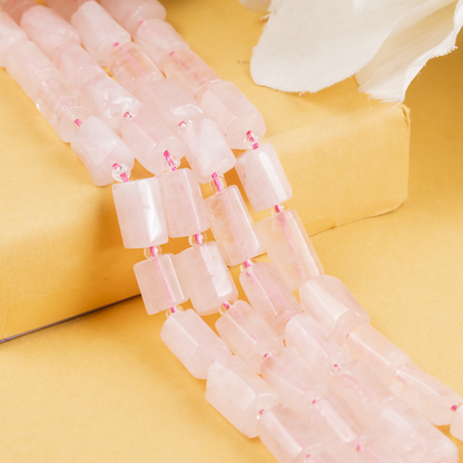 Rose Quartz Gemstone Pipe Bead, Crystal Healing Tube Beads.  DestGlow