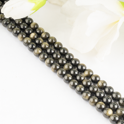 Golden Obsidian Beads, Natural Round Crystal Beads 4mm to 12mm  DestGlow