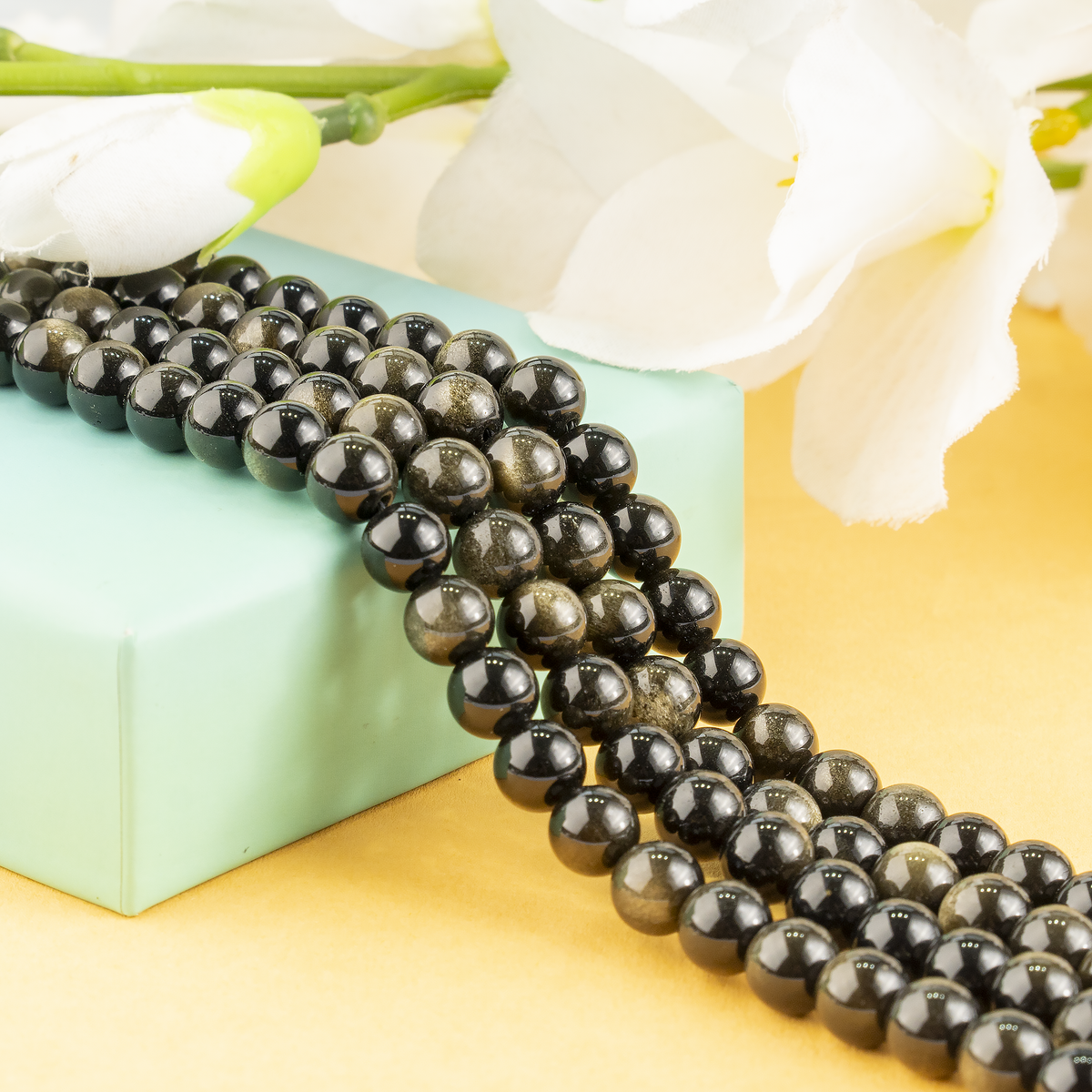 Golden Obsidian Beads, Natural Round Crystal Beads 4mm to 12mm  DestGlow